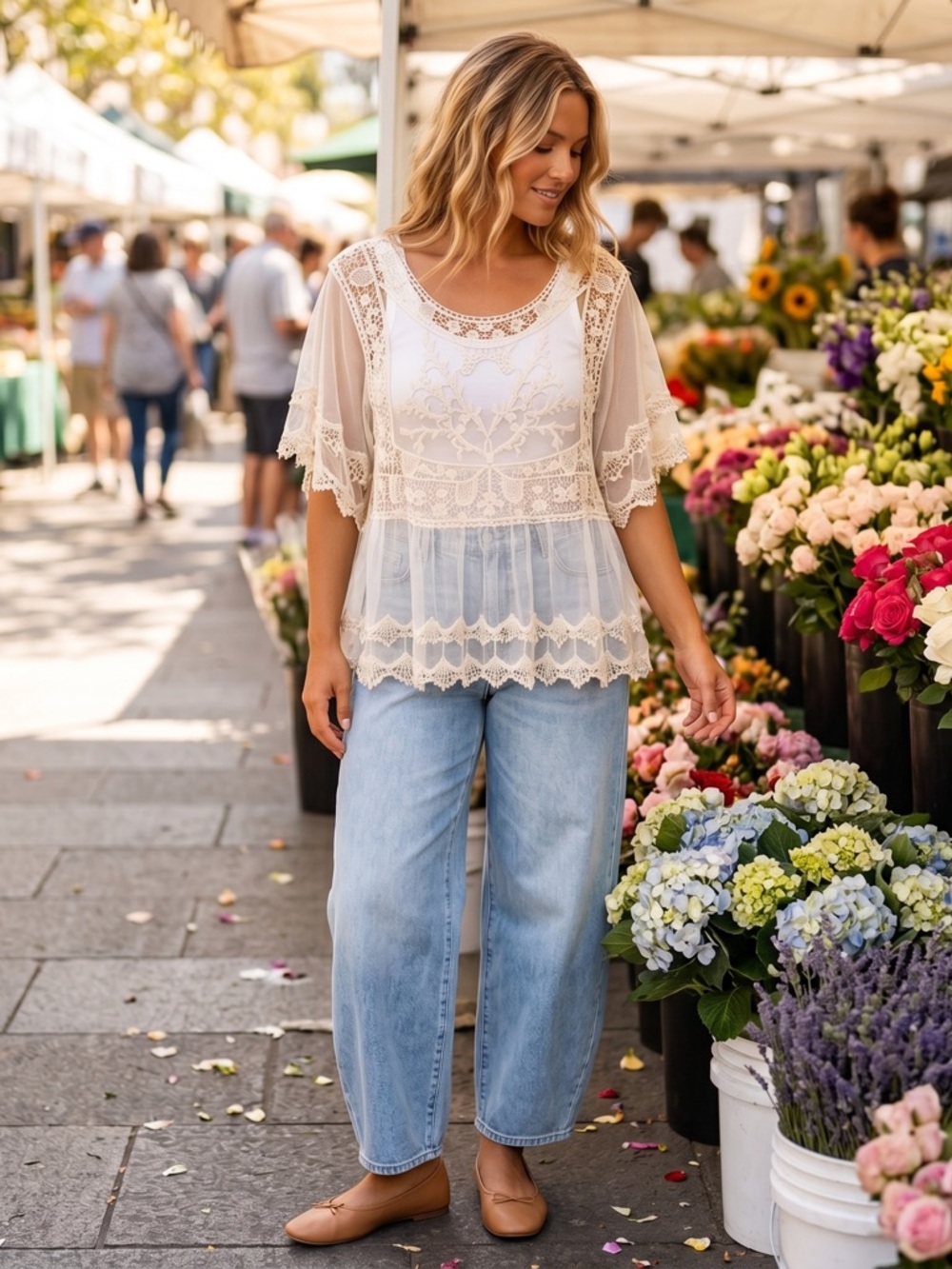 Rebellion Boho Crochet Floral Sheer Flowy Festival Hippie Casual Top Size 1X